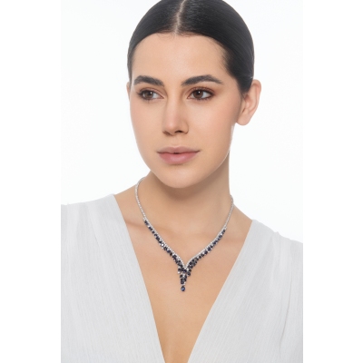 Collier tennis femme diamants et saphirs bleus 