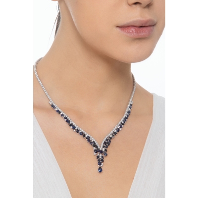 Collier tennis femme diamants et saphirs bleus 