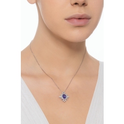 Collier Tanzanite Ovale & Diamants Halo Or Blanc 18k 2