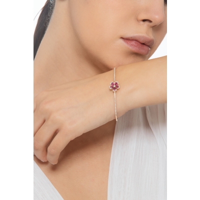 Bracelet fleur en or rose avec rubis et diamants