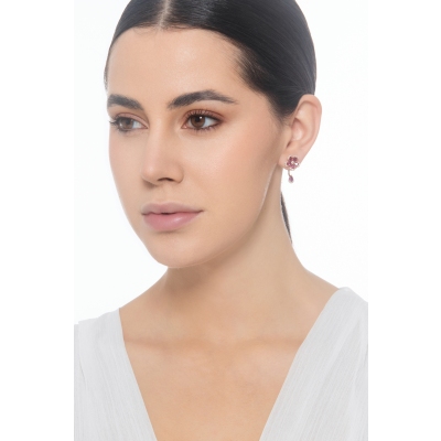 Boucles d’oreilles fleur or rose 18k avec rubis poire et diamants