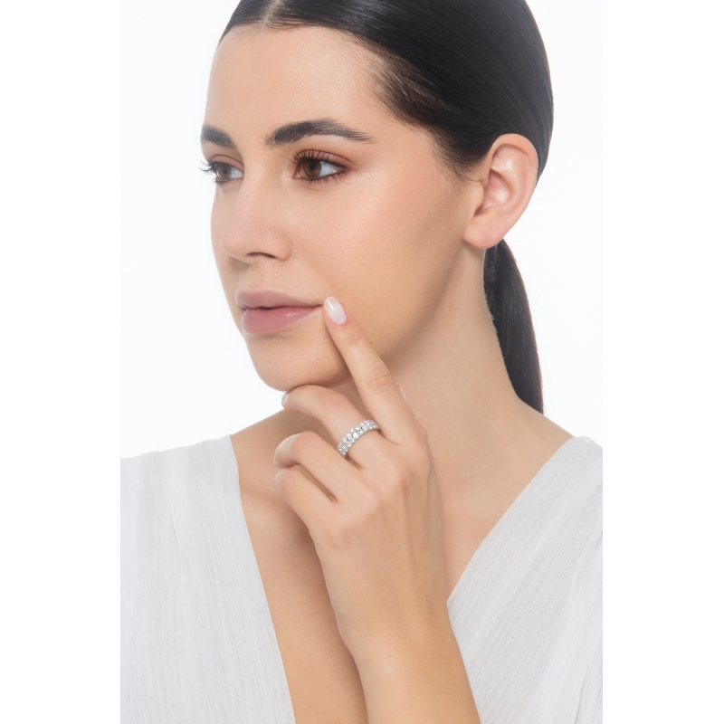 Bague éternité 2 rangées de diamants en or blanc 18 ct Bague éternité 2 rangées de diamants en or blanc 18 ct