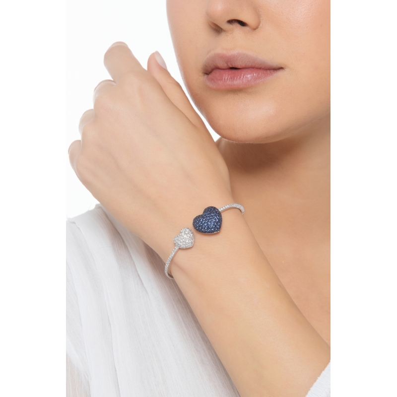 Bracelet semirigide en or blanc 18k saphirs bleus et diamants