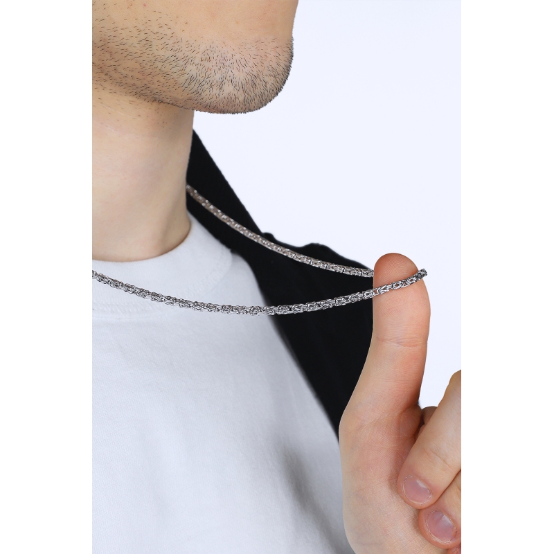 Collier en or blanc 18k à maille byzantine cm 60 Collier en or blanc 18k à maille byzantine cm 60