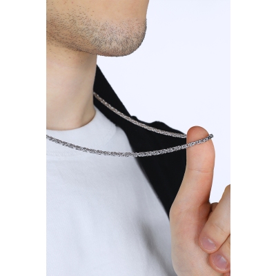 Collier en or blanc 18k à maille byzantine cm 60