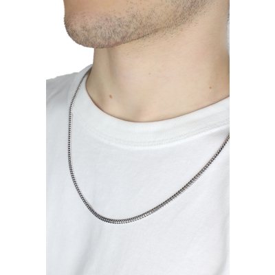 Collier groumette plat en or blanc 18k, 60 cm