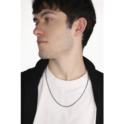 Collier groumette plat en or blanc 18k, 60 cm