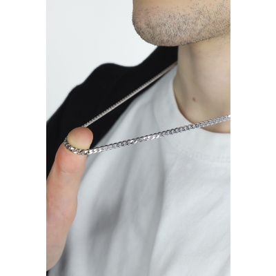 Chaîne à maillons gourmette en or blanc 18k, cm 60.