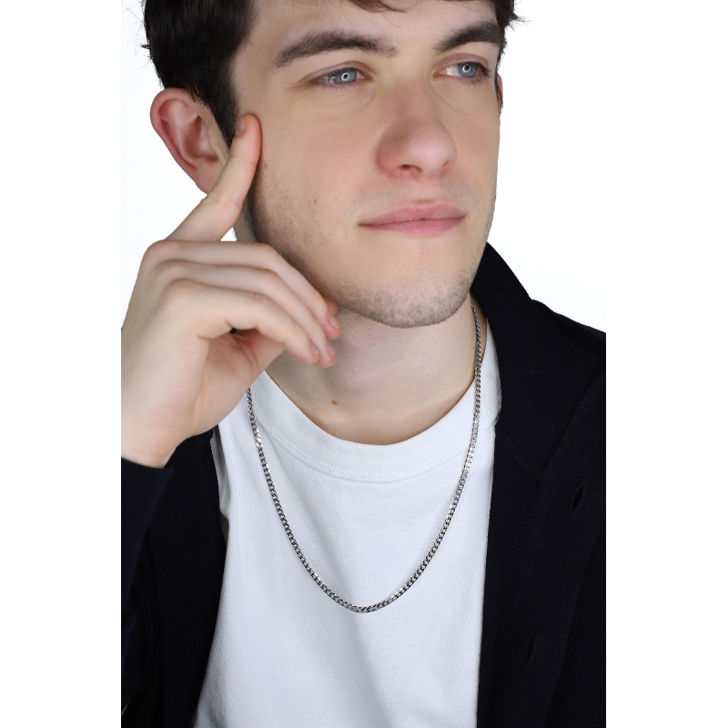 Chaîne à maillons gourmette en or blanc 18k, cm 60.
