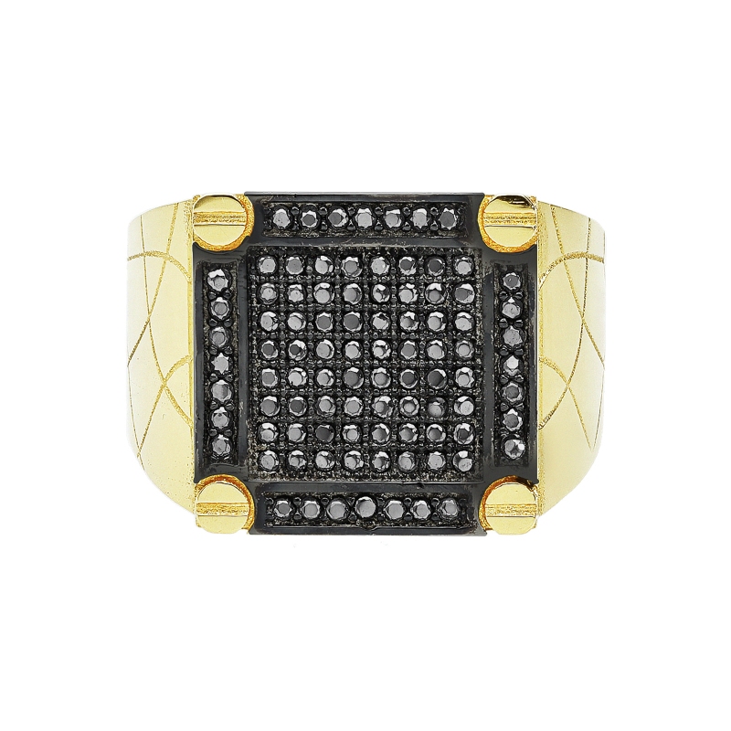 Bague Homme en Or Jaune 750 avec Zircones Noires Bague Homme en Or Jaune 750 avec Zircones Noires