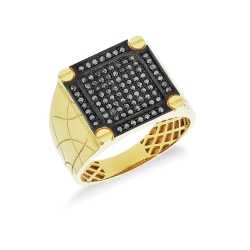 Bague Homme en Or Jaune 750 avec Zircones Noires