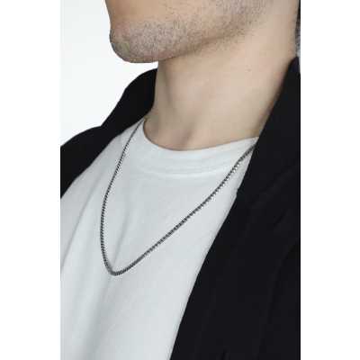 Collier gourmette en or blanc 18k, 60 cm