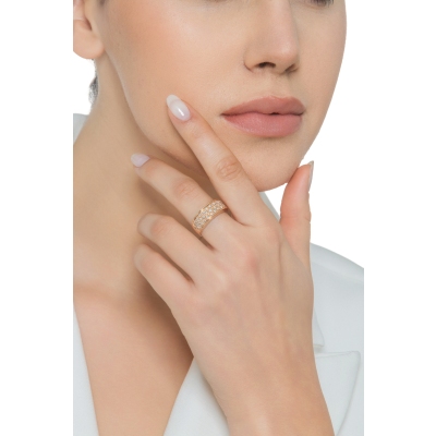 Bague bandeau en or rose 18 carats sertie de diamants