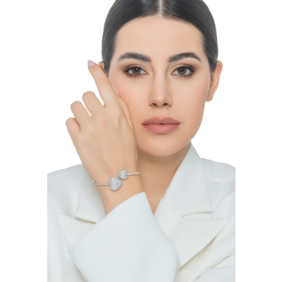 Bracelet TOI ET MOI or blanc avec deux cœurs en diamant