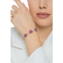 Bracelet en or blanc et diamants avec trois cœurs en rubis 2