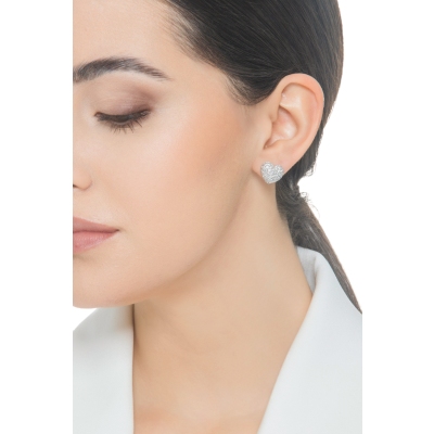 Boucles d'oreilles en or blanc 18 carats cœur bombé diamants 