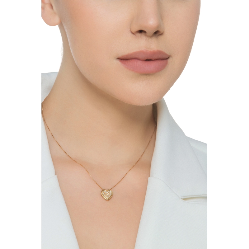 Collier en or jaune 18k avec cœur pavé de diamants 