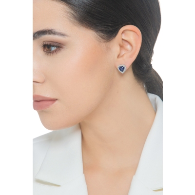 Boucles d’oreilles en or blanc 18k avec saphir bleu