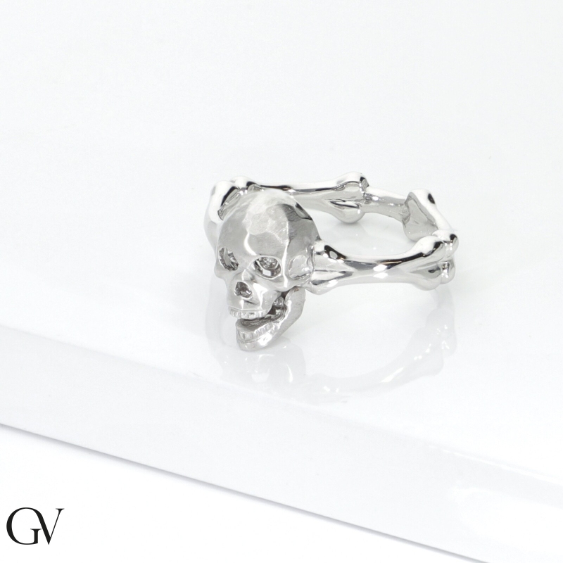 Bague skull mobile en or blanc 18k avec diamants Bague skull mobile en or blanc 18k avec diamants
