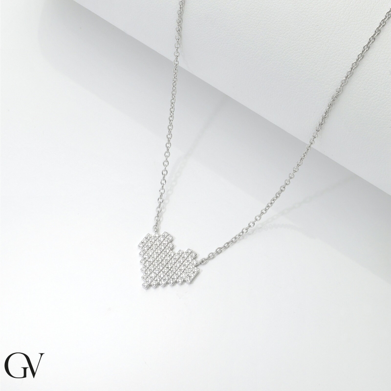 Collier avec pendentif cœur pixel diamants en or blanc  Collier avec pendentif cœur pixel diamants en or blanc