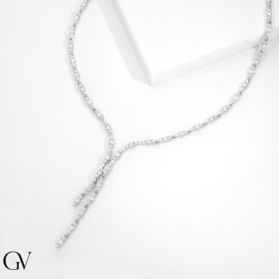 Collier en y Or Blanc Cascade de Diamants