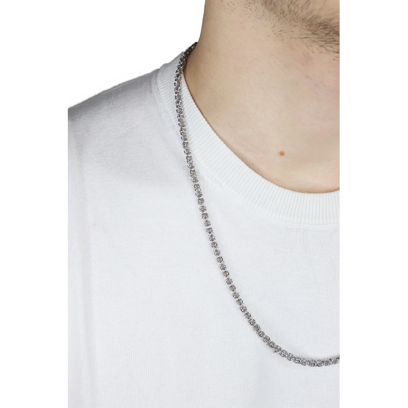 Collier en or blanc 18k à maille byzantine 60 cm