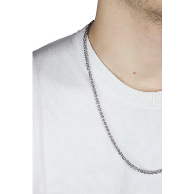 Collier en or blanc 18k à maille byzantine 60 cm