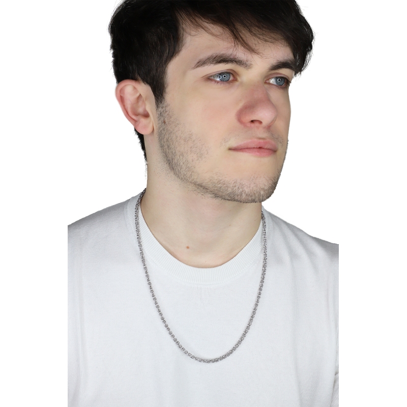 Collier en or blanc 18k à maille byzantine 60 cm