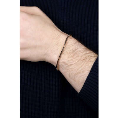 Bracelet Tennis en Or Rose 18k avec Diamants Noirs et Blancs