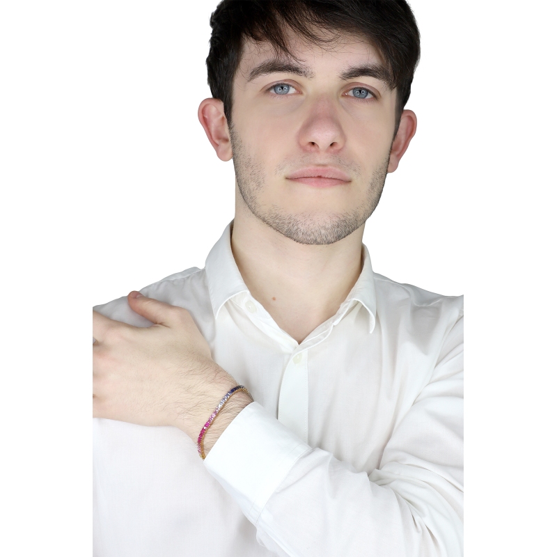 Bracelet tennis à fil en or blanc 18 ct saphirs multicolores  Bracelet tennis à fil en or blanc 18 ct saphirs multicolores