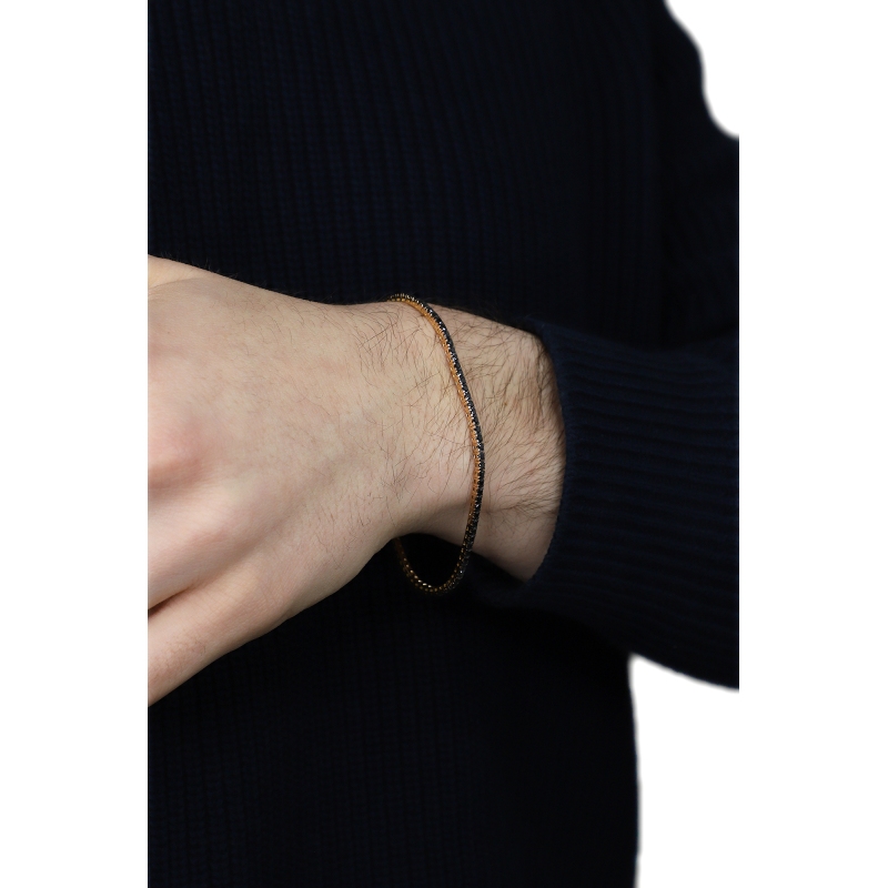 Bracelet Tennis en Or Rose 18k avec Diamants Noirs