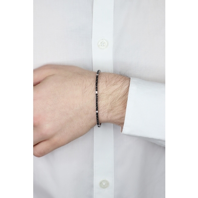 Bracelet Tennis Unisexe en Or Blanc 18k avec Diamants Noirs et Blancs