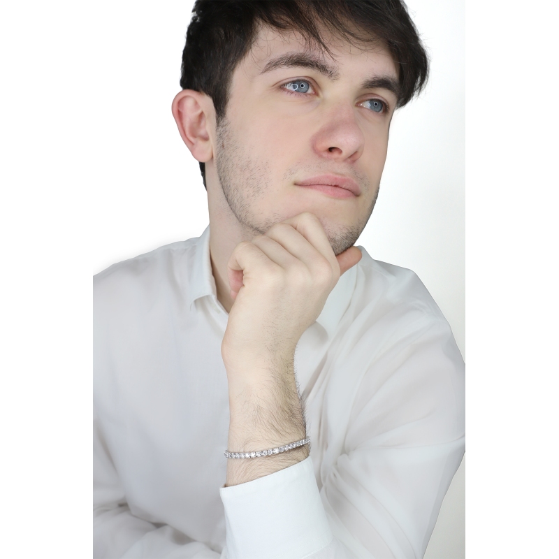 Bracelet tennis unisexe en or blanc 18K avec diamants  Bracelet tennis unisexe en or blanc 18K avec diamants