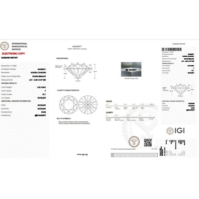 Diamant Certifié IGI  CT 1,00   F   VS 1