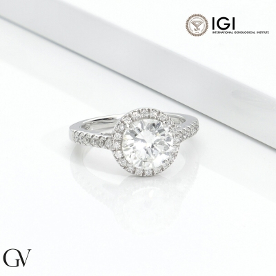 Bague solitaire avec diamant central GIA 2.00 ct en or blanc 18K
