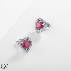 Boucles d’oreilles en or blanc 18K avec rubis halo diamants 2