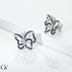 Boucles d'oreilles en or blanc 18k en forme de papillon saphirs bleus 2