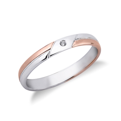 Alliance d'anniversaire de mariage en or rose et blanc 18k et diamant
