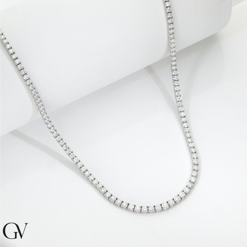 Collier Tennis En Diamant 6,43 Carats En Or Blanc 18k 