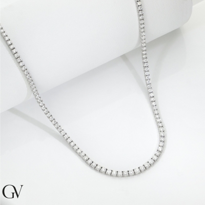 Collier Tennis En Diamant 6,43 Carats En Or Blanc 18k 