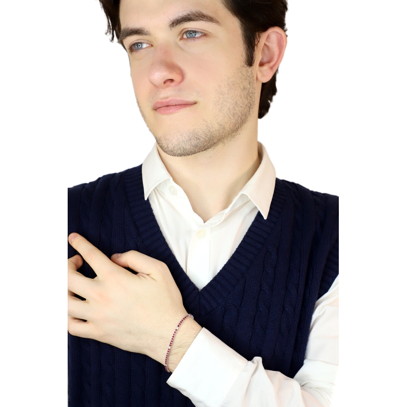 Bracelet tennis en or blanc 750 avec rubis et diamants