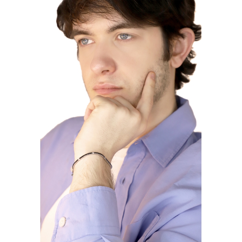 Bracelet unisex tennis fin en or blanc 18 carats avec diamants noirs et blancs