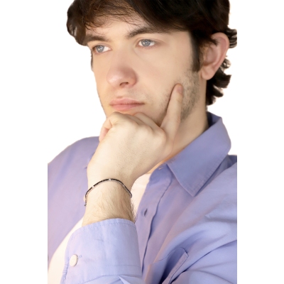 Bracelet unisex tennis fin en or blanc 18 carats avec diamants noirs et blancs