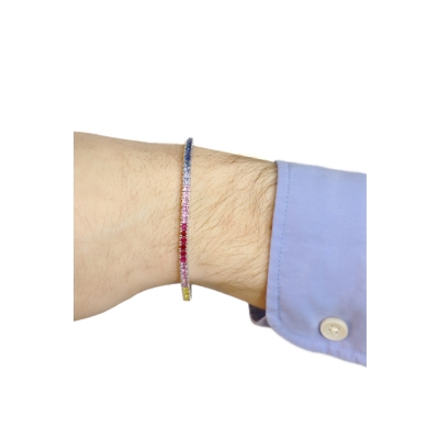 Bracelet Rivière en or blanc 18 carats avec saphirs multicolores.