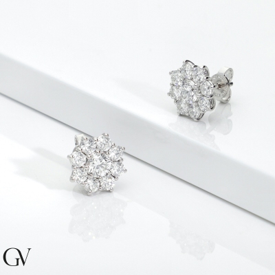 Boucles d'oreilles Fleur en Or Blanc 18k avec Diamants Brillants