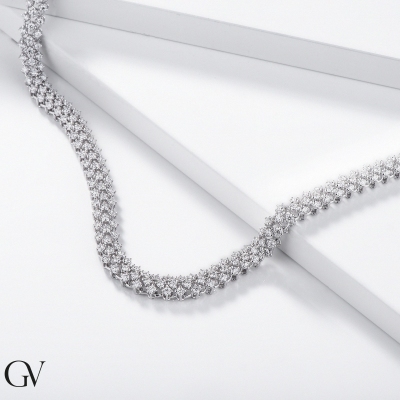 Collier design tissu avec diamants en or blanc 18k 