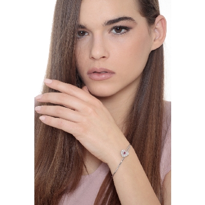 Bracelet semi-rigide en or blanc 18k avec cœur diamants et rubis