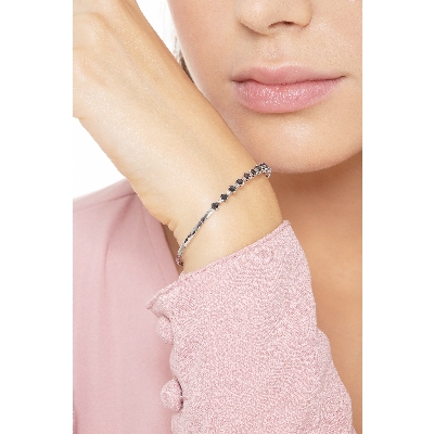 Bracelet semi-rigide en or blanc 18k serti de diamants noirs et blancs