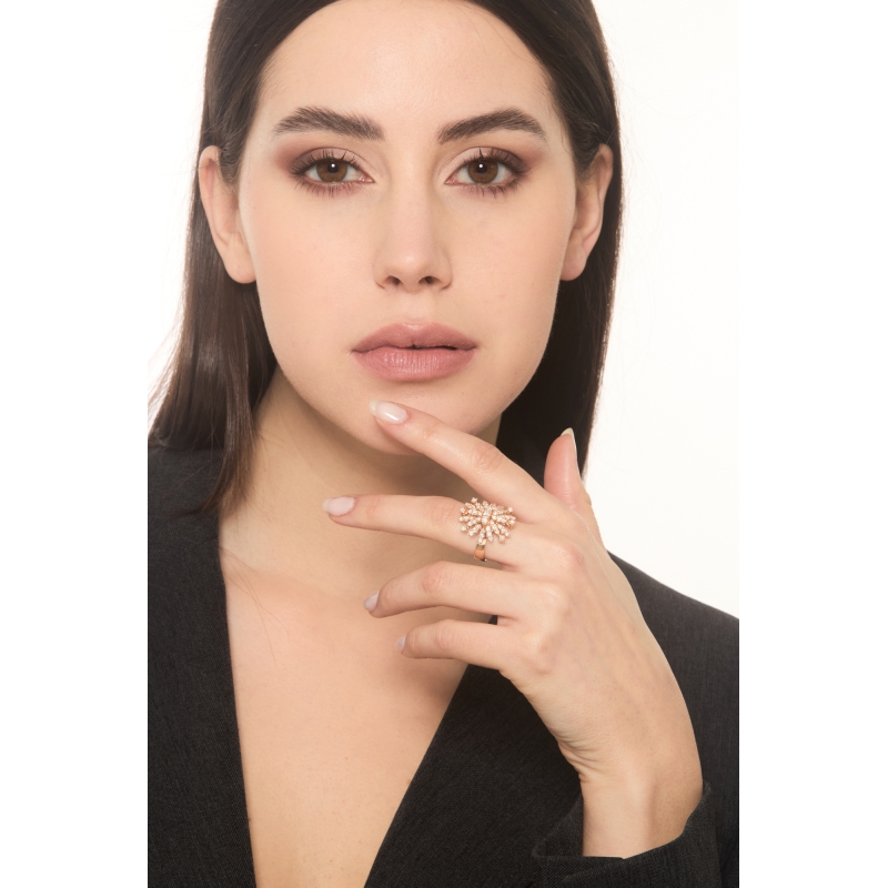 Bague or rose 18k diamants fleurs Bague or rose 18k diamants fleurs