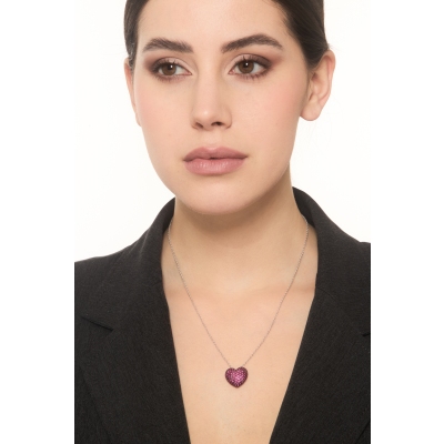 Collier or blanc 18K cœur pavé de rubis